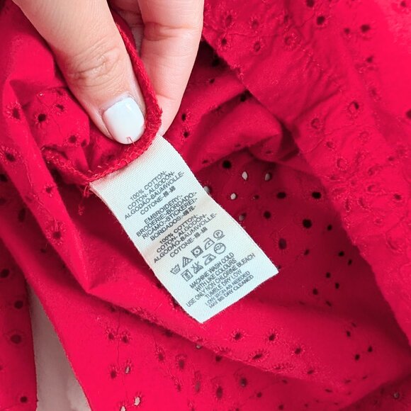 Free People Dream Together Collared Button Up Red Eyelet Top - Women's XS - Picture 13 of 13